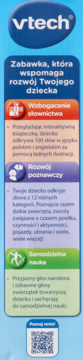 Pionowe opakowanie Vtech Pierwszy Słownik Przedszkolaka. Opisuje dwujęzyczną (PL/EN) zabawkę edukacyjną dla dzieci.