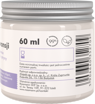 Tył opakowania dezodorantu w kremie Lato w Prowansji 60 ml: biały słoik ze srebrną zakrętką i kodem kreskowym.