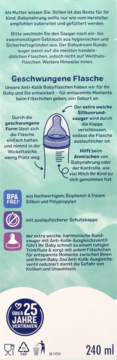 Opakowanie butelki antykolkowej Baby dream 240 ml, pionowe ujęcie z tekstem i ilustracją smoczka.