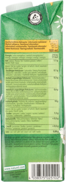 Zielony tył kartonu Natumi napoju ryżowego waniliowego 1l, widoczne dane odżywcze i kod kreskowy.