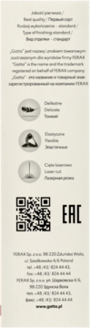 Etykieta Gatta Ferax: Delikatne, Elastyczne, Cięte laserowo, z bawełnianym klinem, jakość pierwsza.