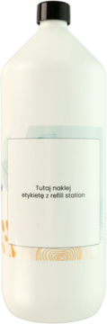 Biała butelka Onlybio 1250 ml z czarną nakrętką, z miejscem na etykietę z punktu uzupełnień, widok z przodu.