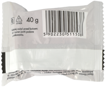 Tył białej saszetki kosmetyku „Jednorożec” z kodem kreskowym, wagą 40g i polskim tekstem o składzie.