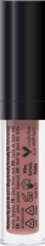 Wibo Extra Lasting matowy lip gloss w odcieniu różowo-brązowym, widok z boku na etykietę 'crueltyfree and vegan'.