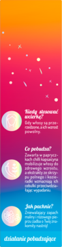 Pionowy banner: wcierka pobudzająca do włosów, gradient tła, ikony i tekst o wzroście, chili, malinie.