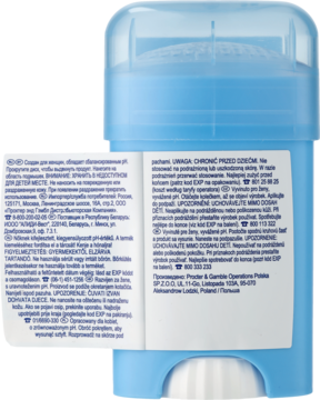 Tylna strona niebieskiego kremowego antyperspirantu Secret Fresh 48h w sztyfcie z dwoma etykietami informacyjnymi.