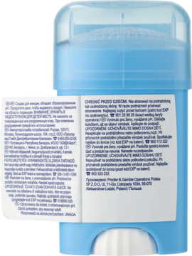 Tył jasnoniebieskiego antyperspirantu Secret Fresh w sztyfcie z etykietą i tekstem w wielu językach.