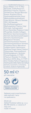 Ziaja kremowa emulsja nawilżająca, tył opakowania ze składem, 50 ml, testowany dermatologicznie.