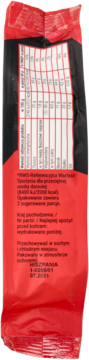 Tył czerwono-czarnego opakowania BÓB CHIPS, z tabelą wartości odżywczych i polskimi informacjami o produkcie.