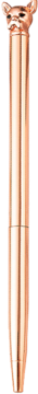 Rose gold długopis z unikalną nakładką w kształcie kociej głowy, widok z przodu, pionowe ujęcie.