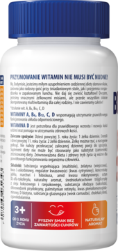 Tył białej butelki Bodymax Bodymisie multiwitamina. Widoczny opis, skład i etykiety: 3+, bez cukru, naturalny aromat.