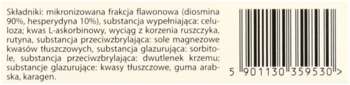 Tył opakowania Diosmina 500 Complex, suplement diety, z listą składników i kodem kreskowym.