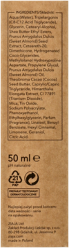 Tył brązowego opakowania kremu nawilżającego Ziaja, z listą składników, 50 ml i danymi firmy.