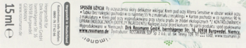 Tył opakowania Alterra Sensitive kremu pod oczy 15ml, białe tło z polskim opisem składu i danych producenta.