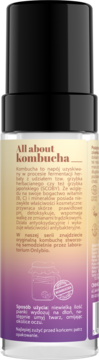 Pianka do mycia twarzy z kombuchą Onlybio. Tył czarnej butelki z pompką o żółto-fioletowym gradiencie, widoczny tekst "All about kombucha".