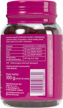 HELLO!GUMMIES ,żelki witaminowe, Zdrowe włosy i paznokcie, suplement diety,lewa