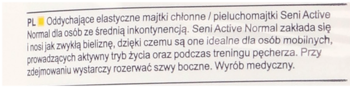 Tekst PL: elastyczne majtki chłonne Seni Active Normal dla osób z inkontynencją, idealne dla aktywnych.