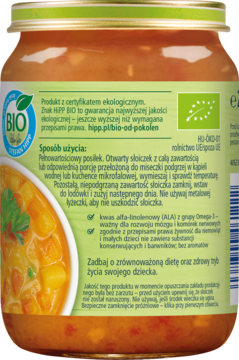 HIPP BIO od pokoleń ,danie w słoiczku, zupka jarzynowa z ziemniaczkami, 12m+,lewa