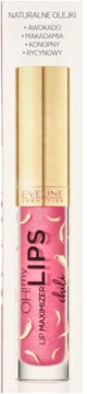 Eveline Oh!my LIPS Lip Maximizer Chili, różowy błyszczyk z naturalnymi olejkami, widok z przodu.