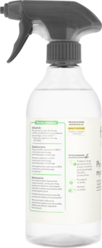 Phyto ekologiczny spray do czyszczenia szkła z 99,8% naturalnych składników, tył butelki z szarym spryskiwaczem.