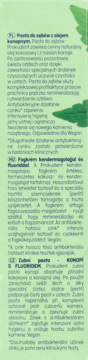 Etykieta pasty Prokudent z olejem konopnym i cynkiem, tekst w trzech językach na zielonym tle z liściem.