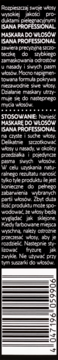 Tył opakowania maskary do włosów Isana Professional z białym tekstem, instrukcją użycia i kodem kreskowym.