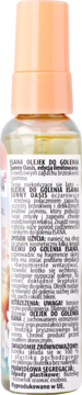 Tył butelki Isana Olejek do Golenia Sunny Oasis, widok na etykietę z opisem produktu i instrukcjami.