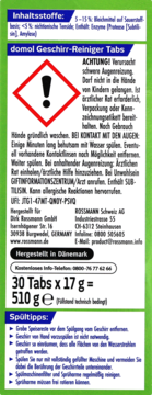 Domol tabletki do zmywarki 510g, opakowanie zielono-białe, widok z przodu, z ostrzeżeniem i instrukcjami.