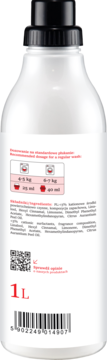 Tył białej butelki ZIELKO płynu do prania Granat & Imbir 1L, z etykietą zawierającą skład i dawkowanie.