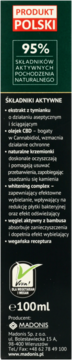 Tył czarnego opakowania pasty do zębów Madonis, z listą składników aktywnych: węgiel, tymianek, i pojemnością 100ml.