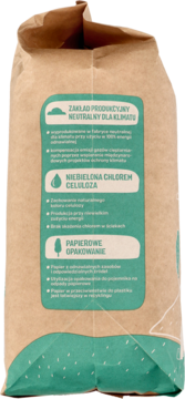 Tył brązowego papierowego opakowania pieluszek Babydream Eco, z zieloną etykietą neutralną dla klimatu.