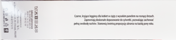 Tekst z opisem czarnych leggins&oacute;w ciążowych, rozmiar L, i instrukcjami, na białym tle produktu.