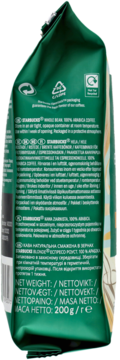 Zielona torebka kawy Starbucks Blonde Espresso Roast 200g, widok z tyłu z instrukcjami i wagą.