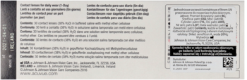 Fragment opakowania Acuvue Oasys 1-Day z opisem soczewek HydraLuxe i QR kodem, widok z bliska.