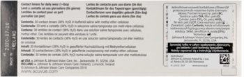 Jednodniowe soczewki Acuvue Oasys 1-Day HydraLuxe: ulotka informacyjna z tekstem i kodem QR.