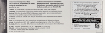 Ulotka informacyjna jednodniowych soczewek ACUVUE Oasys 1-Day, tekst w wielu językach i kod QR.