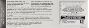Opakowanie soczewek ACUVUE 1-Day Oasys, biało-czarne z tekstem w j. polskim, widok z boku, z kodem QR.
