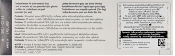 Informacja produktowa Acuvue Oasys 1-Day: opis soczewek, technologie, tekst w 4 językach, QR kod.