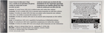 Opakowanie soczewek ACUVUE OASYS 1-Day, zbliżenie na tekst o technologii HydraLuxe i czarny kod QR.