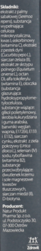 Tył opakowania suplementu Skrzypovita MEN z listą składników i danymi producenta na ciemnym tle.