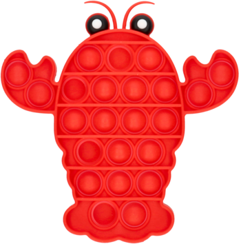 Czerwony pop-it homar, antystresowa zabawka sensoryczna Push Pop Bubble, widok z przodu.