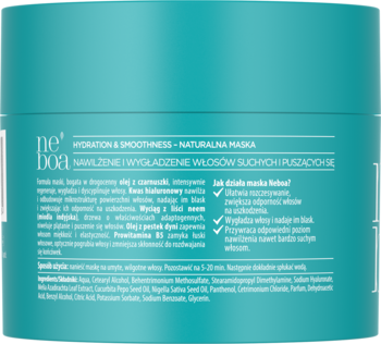 NEBOA Hydration & Smoothness ,maska do włosów, włosy suche i puszące się, naturalna,lewa