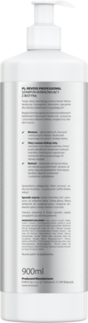 Tył szamponu Revox Professional 900ml z biotyną, retinolem i olejem różanym w białej butelce z pompką.