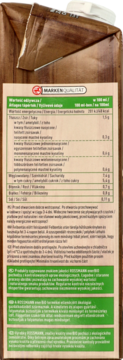 Tył opakowania napoju BIO owsianego UHT z kakao, z tabelą wartości odżywczych i opisami produktu.