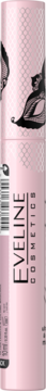 Różowy tusz do rzęs Eveline Cosmetics Variété Oh! Pretty, z czarnymi maskami i kodem kreskowym, pionowo.
