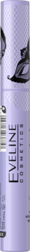 Eveline Cosmetics Variété Let’s Twist tusz do rzęs, jasnofioletowa tubka z czarnym logo i wzorem maski.