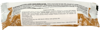 Biały tył opakowania ekologicznego batona owsianego z orzeszkami ziemnymi, widoczny skład produktu.