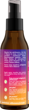 Tył butelki odżywki bez spłukiwania Hair in Balance, z tekstem o składzie i arbuzowym zapachu.
