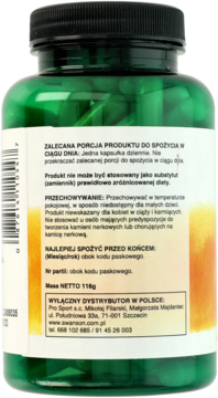 Tył zielonej butelki suplementu Witamina C z dziką różą 116g, widok etykiety po polsku.