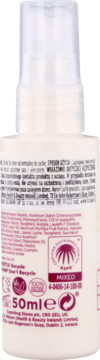 Tył białej butelki nawilżającego serum do twarzy 50ml z pompką, dla skóry normalnej i suchej, z etykietą.